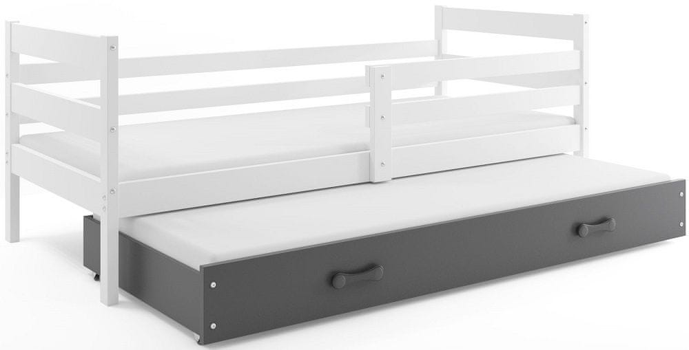 eoshop Detská posteľ s prístelkou ERYK 2 90x200 cm, biela/grafitová (Voľba matraca: Penový matrac)
